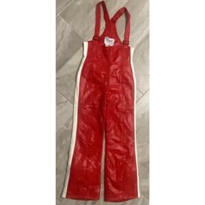 VTG Trax 12 Red White Stripes Retro Insulated Ski Snow Bib Overalls Ladies Flare
